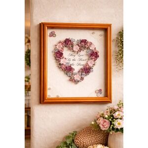Vintage Floral Heart Dried Flowers Shadow Box Hanging Wall Decor, Love 8x10"